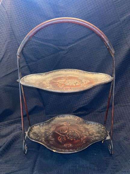 Vintage 2-tiered display stand for cakes, pies, fruit, etc……13 x 9 x 18-1/2 tall image