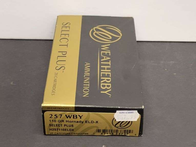 One 20 Cartridge Box Weatherby Select Plus 257 WBY 110 Grain Hornady ELD-X image