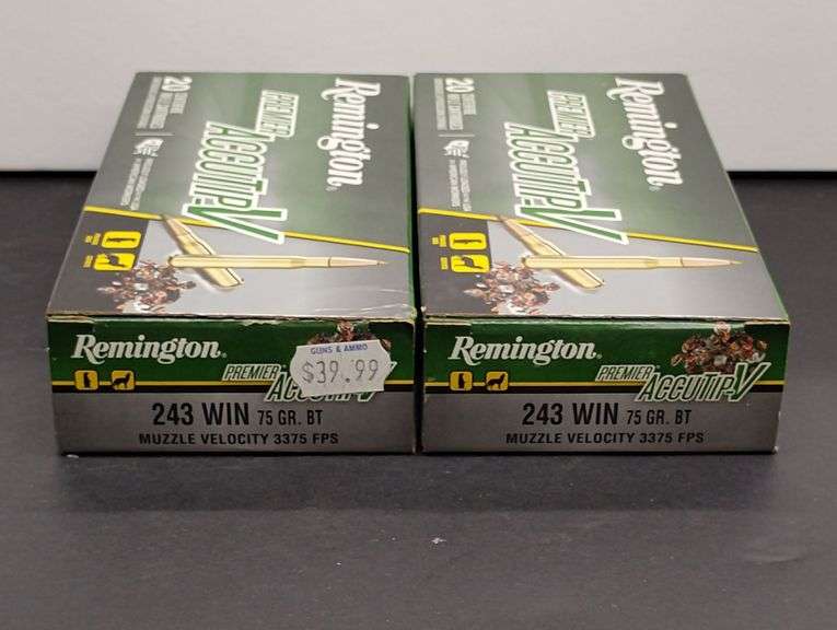 Two 20 Cartridge Boxes Remington AccuTip-V 243 WIN 75 Grain image