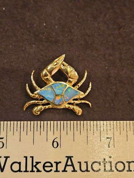 14K gold crab pendant w/inlaid opal 14.0 total grams... image