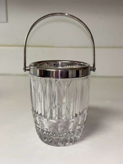 Vintage Cristal D’Arques cut crystal ice bucket with silverplate rim and handle…..4-1/2” tall image