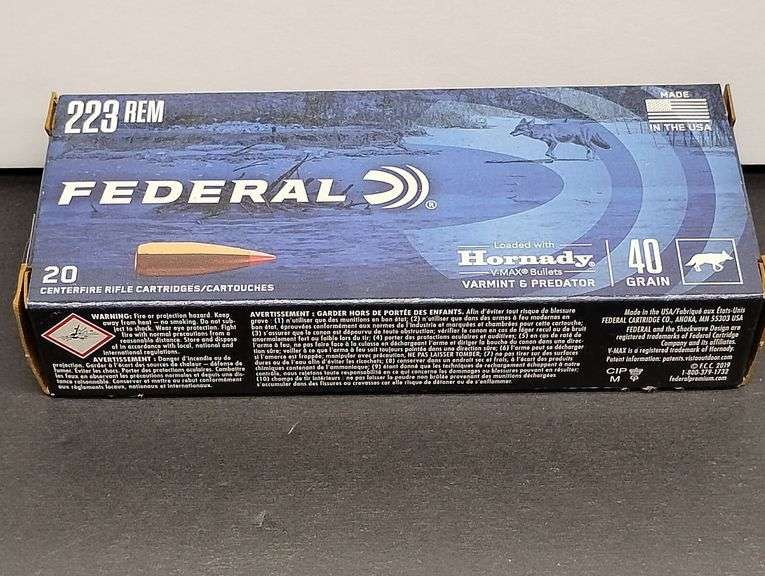 One 20 Cartridge Box Federal 223 Rem. 40 Grain Loaded with Hornady V-Max Bullets image