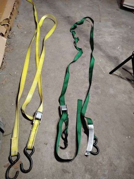 2 Nylon Straps with hooks and wenches, 300 lb capacity. Used, untested. image