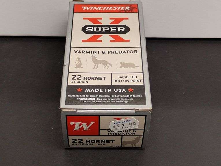 One 50 Round Box Winchester Super X 22 Hornet Jacketed Hollow Point 46 Grain image