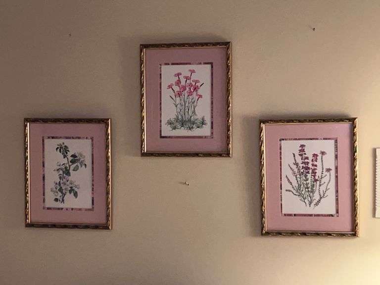 Grouping of (3) nicely framed and matted floral prints….. 9 x 10-3/4 image