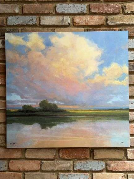 Oil on wrapped canvas “Spring Sunset II” by artist Kim Coulter…..32 x 30 image
