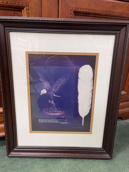 RARE Signed Hershell Dee Moss Jr. Framed Eagle and Feather with Certificate image