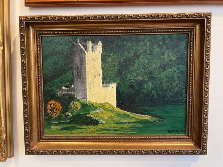 Gorgeous oil on canvas castle and landscape signed by LYNDA…..17-1/4 x 13 image