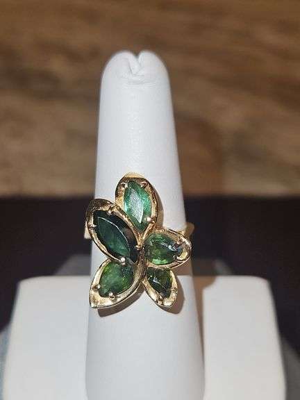 Ladies 14K gold & green turmaline(?) stones ring size 6.5;  total grams... image