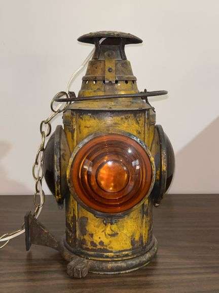 Vintage Dressel 4-way railroad switch lantern…..converted to electric hanging light and cord has a short…..great piece with cord image