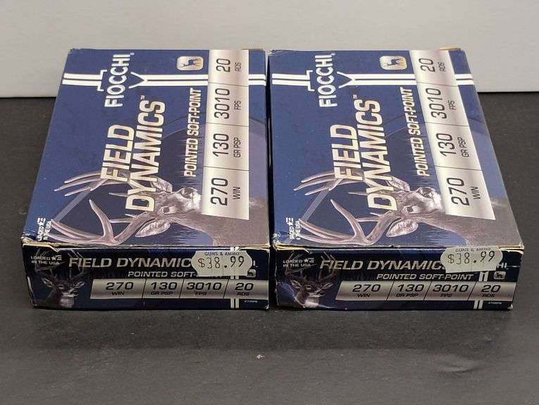 Two 20 Cartridge Boxes Fiocchi Field Dynamics Pointed Soft Point 270 WIN 130 Grain PSP image