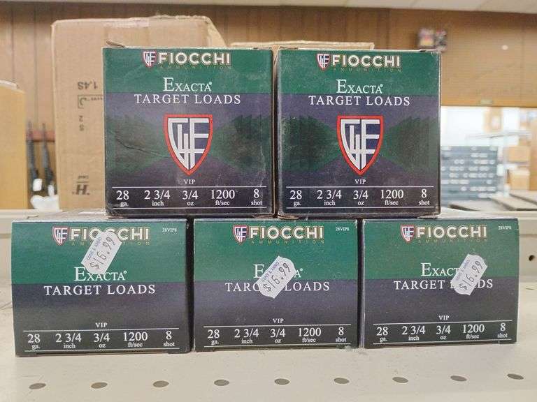 Fiocchi Exacta Target Loads 25 Shot Shells, 28 ga., 2 3/4", 3/4 oz., 1200 ft/sec, 8 shot, 5 boxs image
