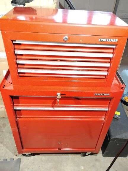 Craftsman Tool Boxes, Both boxes together 44 1/2"T x 29"W x 14 1/2"D. Includes box keys. Great set, stocked! Please see pics. image