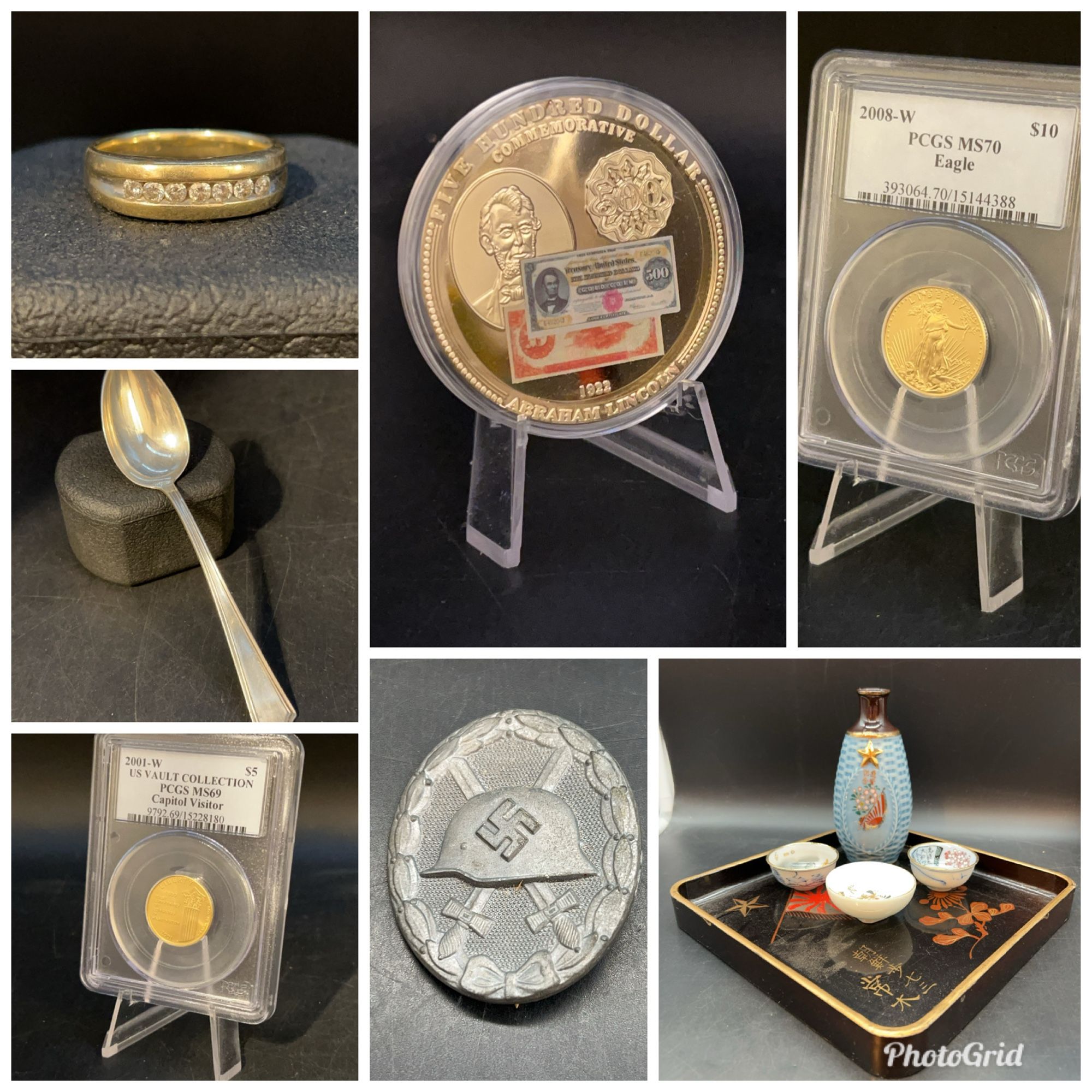 Gold Coins, Silver Coins, 14K Men’s Diamond Ring, Sterling Flatware, Collectible War Memorabilia and Much More featured photo