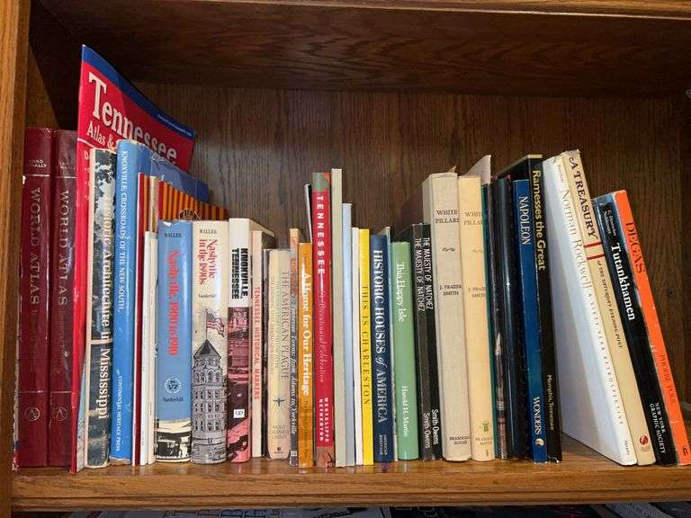 Shelf of books about Tennessee, historic homes, Natchez and more image