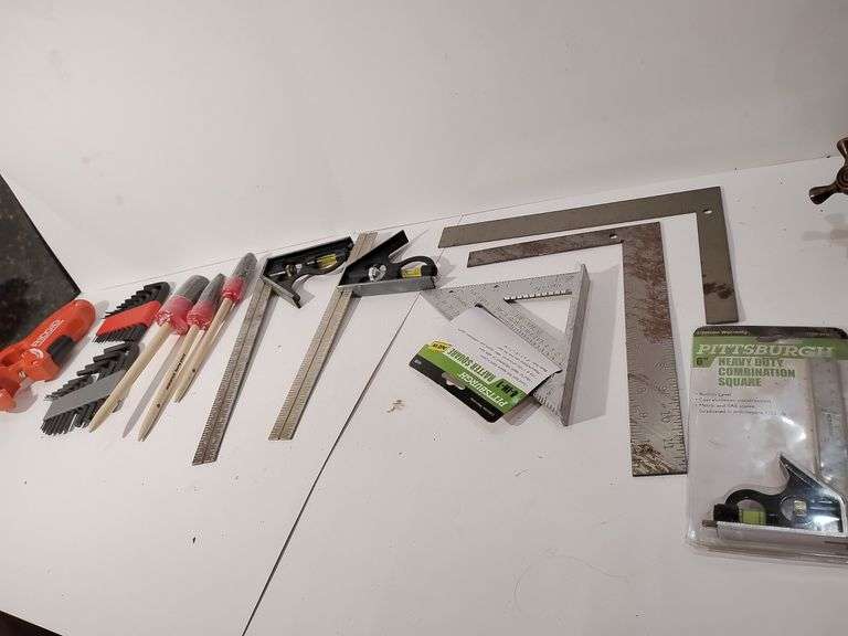 Ridgid pipe cutter, 2 sets Allen Wrenches one missing one, 3 detail brushes, 6 squares. image