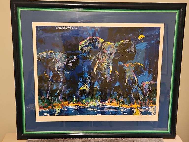 Large Beautiful Framed 52x43.5" Original Serigraph Silk Screen Print of "Elephant Nocturne" by LeRoy Neiman Signed & Numbered 23/500 w/COA & Appraised Value... image