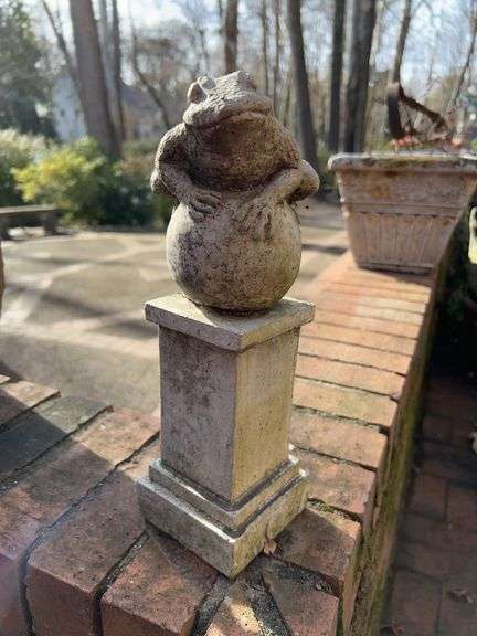 Concrete frog on ball and column…..12” tall image