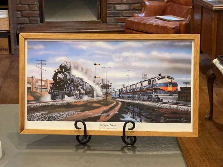 Framed and signed print of a painting titled "Georgia Glory" by renowned railroad artist Robert West…..23-3/4 x 13-1/2 image