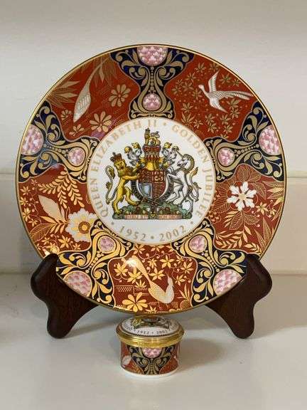 Beautiful set of china pieces…..center plate and small Limoges-type box in front are pieces celebrating Queen Elizabeth II Golden Jubilee image