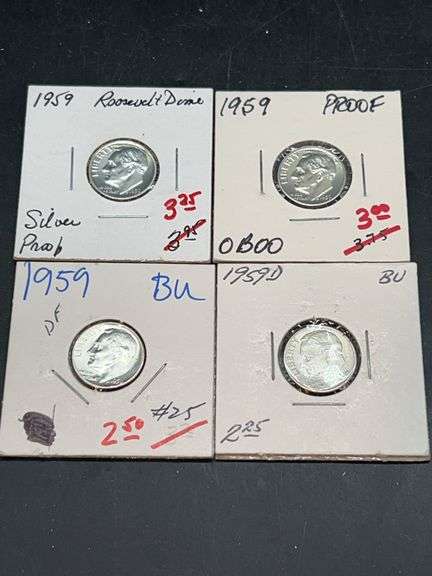 (3) 1959 Silver Roosevelt Dimes and (1) 1959-D Silver Roosevelt Dimes image