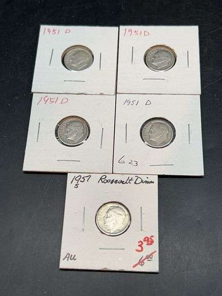 (4) 1951-D and (1) 1951-S Silver Roosevelt Dimes image