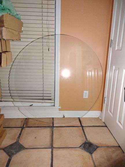 Glass Only Round 1/8" thick, 47" across. This item will work on the table of lot#236. BUYER IS RESPONSIBLE FOR REMOVAL. image
