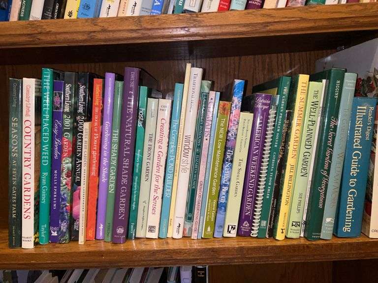 Shelf of books (most are quality hardback books)…..flower gardens, Southern Living, Country Living, hostas and much more image