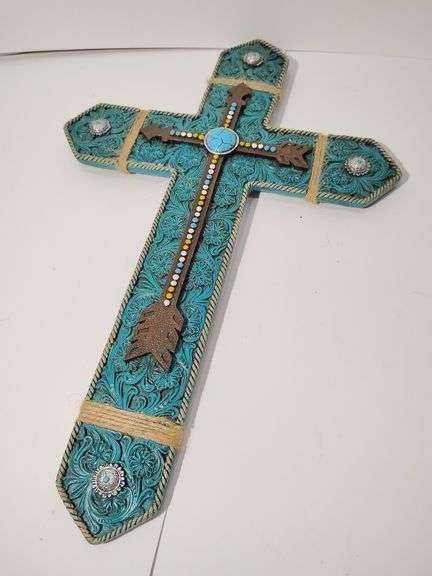Crucifix, Torquoise Resin, Southwest themed, wall mount, 15 1/2" x 10 3/4". image