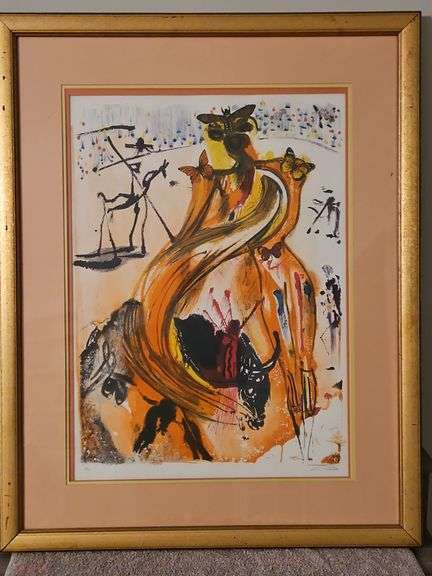 Large Gorgeous Framed & Matted 31.5x40" Color Lithograph of "Bullfighter With Butterflies or Papillon Toreador" by Salvador Dali Signed & Lettered HC NO PAPERWORK... image