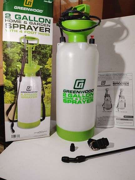 2 Gallon Home & Garden Sprayer with 4 foot hose, Greenwood brand, new in box, never used image