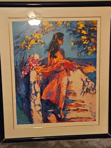 Very Large Beautiful Framed 45.5x54" Limited Edition Serigraph of "Mimosa" by Nicola Simbari Signed & Numbered 126/160 w/Embossed Seal over Signature in Pencil (SEE PIC) & Current Value Letter... image