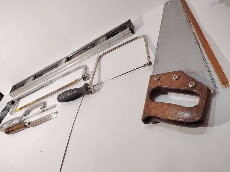 5 - Saws, 1 - 24" Aluminum I-Beam Level, used image