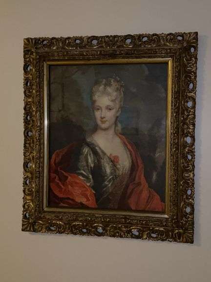 Beautifully framed Vintage Portrait Mademoiselle Dubois Nicolas De Largilliere…..29 x 33-1/4 image