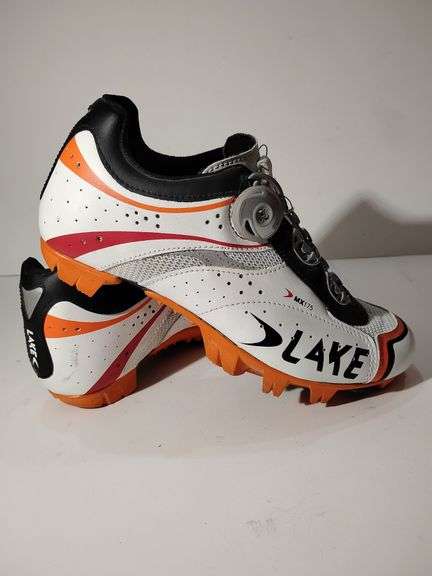 LAKE MX175 Mountain Bike Shoes, orange and white size US 7. Lightly worn. image