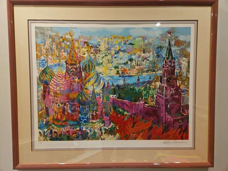 Large Beautiful Framed 50x41" Original Serigraph Silk Screen Print of "Red Square Panorama" by LeRoy Neiman Signed & Numbered 5/375 w/COA & Appraised Value... image