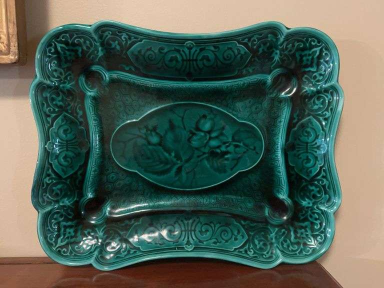 Majolica Sarrehuemine Green Platter (c. 1890)…..12-3/4 x 10-1/4 image