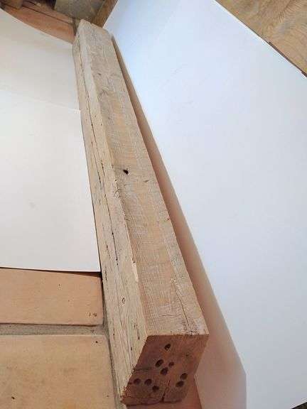 Proposed Mantle, Real, old, distressed, 5' 5"L x 5 1/2"W x 6"D one end is cut at slight angle, measured short side. Heavy. image