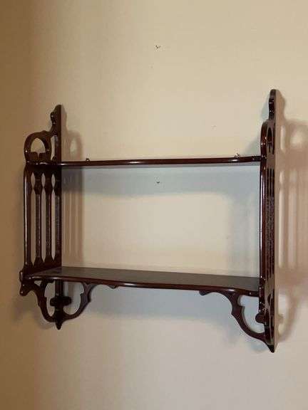Victorian-style mahogany fretwork wall shelf…..23-1/4 x 7 deep x 24 tall image