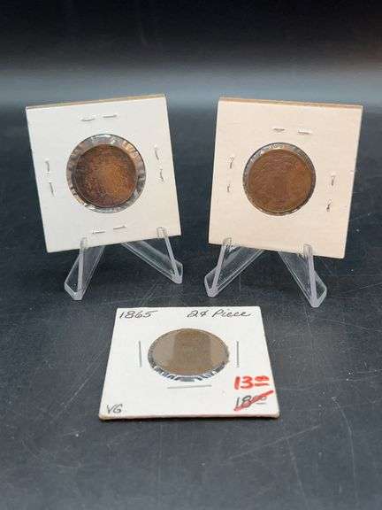 Grouping of (3) 1864 2¢ coins…..all show a varying degree of wear image