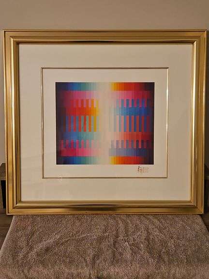 Beautiful Gold Metal Framed & Matted " Limited Edition Serigraph of "Magic Rainbow" by Yaccov Agam Signed & Numbered / w/COA & Current Value Letter... image