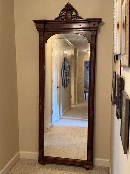 Extraordinary Renaissance Revival-style Carved Walnut Pier Mirror…..33-1/3 x approx. 84 tall…..bottom right has damage image