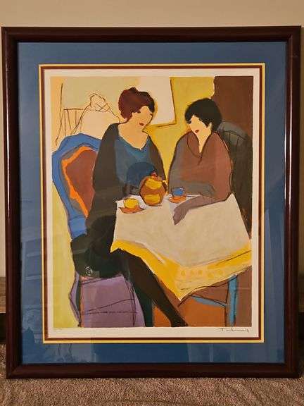 Large Beautiful Framed 25x29.5" Limited Edition Serigraph of "Ladies at Cafe" or "Two Women at a Table" by Itzchak Tarkay Signed & Numbered 261/300 NO PAPERWORK... image