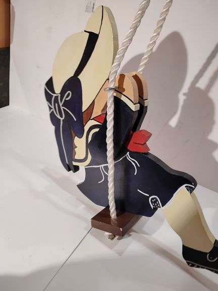 Boy & Girl Swinging in sailor attire, hung from tree branch, wooden cut outs, darling image