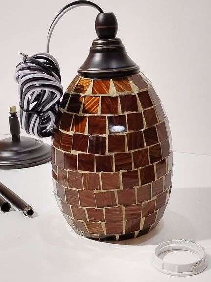 Pendant Light Brown Mosaic Globe, Bronze Metal. Ceiling or wall mount. Wayfair, new in box, untested. image