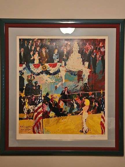 Large Beautiful Framed 46x50.5" Original Serigraph Silk Screen Print of "The President's Birthday Party" by LeRoy Neiman Signed & Numbered 175/600 w/COA & Appraised Value... image