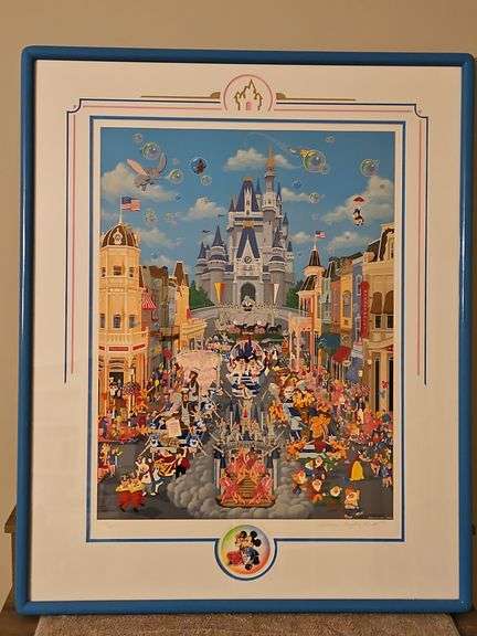 Large Beautiful Framed 33.5x41.5" Original "Remarqued Edition" Serigraph of "Walt Disney World 15th Anniversary" by Melanie Taylor Kent Signed & Numbered 106/200 w/Replacement Value Letter... image