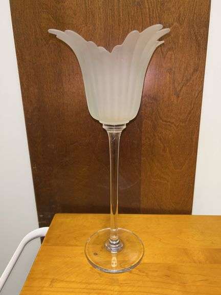 Beautiful Vintage Frosted Tulip Lotus Candleholder…..14-3/4” tall image