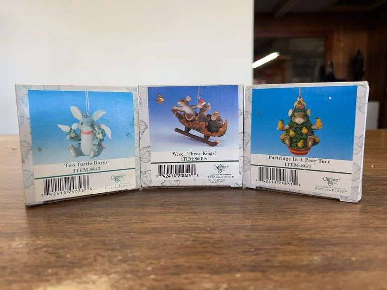 (3) Fitz & Floyd Charming Tails porcelain ornaments….all are packaged in original boxes so pics are limited image