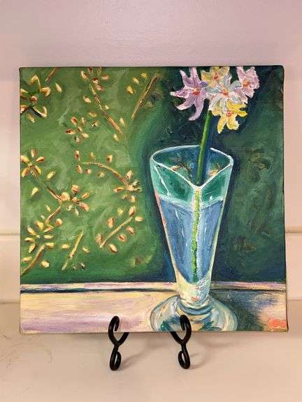 Wrapped oil on canvas “The Single Life” by Jennifer Albright…..12” square…..no authenticity as to this being an original image